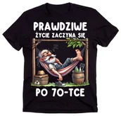 Moda i Uroda OUTLET - Męska koszulka na 70 urodziny - ŻYCIE ZACZYNA SIĘ PO 70 - miniaturka - grafika 1