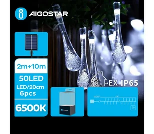 Aigostar - LED Solarny łańcuch ozdobny 50xLED/8 funkcji 12m IP65 zimna biel - Lampy ogrodowe - miniaturka - grafika 1