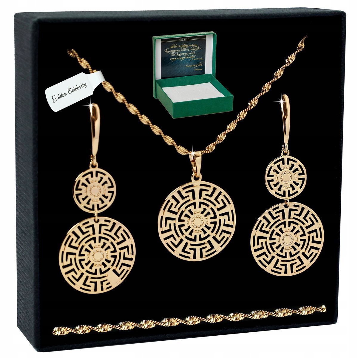 Biżuteria Ze Stali Chirurgicznej Złoty Łańcuszek Zawieszka+Kolczyki Wiszące