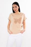 Koszulki i topy damskie - Bawełniany t-shirt ze zdobieniem - Monnari - miniaturka - grafika 1