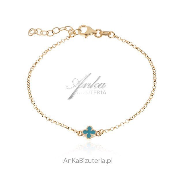 ankabizuteria.pl Bransoletka srebrna pozłacana z niebieską koniczynką