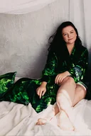 Szlafroki damskie - Aksamitne KIMONO/ narzutka/ wiązana bluza, autorski print ZIELONE JEZIORA - miniaturka - grafika 1