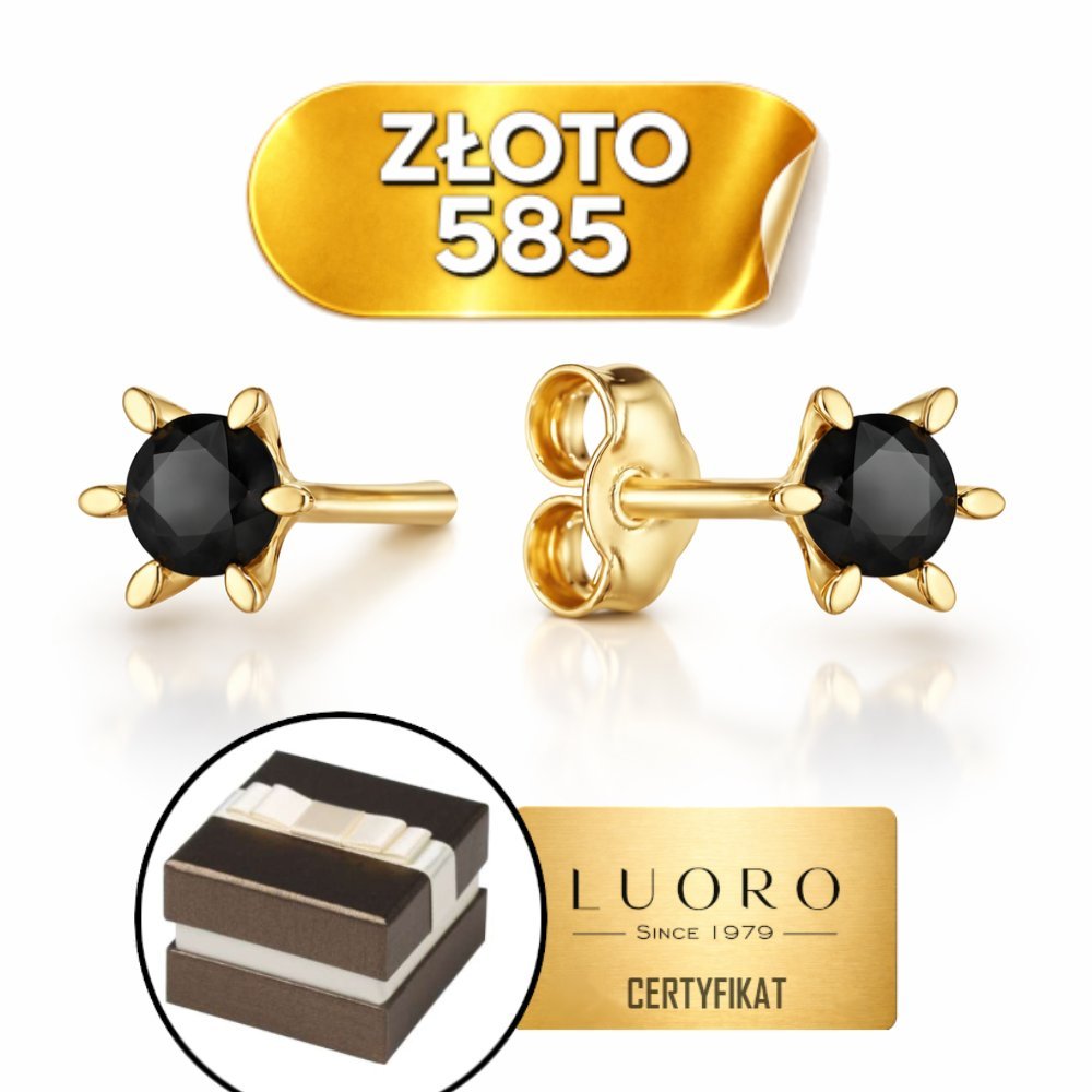 KOLCZYKI ZŁOTE 585 14K CZARNY KAMIEŃ SZEŚĆ ŁAPEK 3 MM SZTYFT