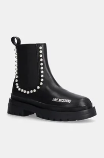 Love Moschino botki skórzane damskie kolor czarny na płaskim obcasie JA21065G0LIA0000 - Botki damskie - miniaturka - grafika 1