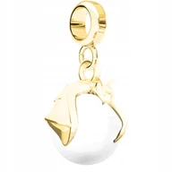 Wisiorki - Charms wiszący złoty Nietoperz Perła srebro - miniaturka - grafika 1