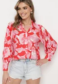 Koszule damskie - Czerwono-Różowa Koszula z Długim Rękawem Zapinana na Guziki Viassa - miniaturka - grafika 1