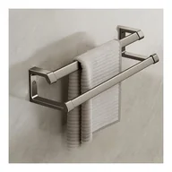 Wieszaki łazienkowe - Szary wieszak ścienny na ręczniki 40 cm, wieszak łazienkowy na ręczniki, podwójny drążek, uchwyt ścienny bez wiercenia, aluminiowy wieszak na ręczniki - miniaturka - grafika 1