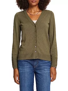 Swetry damskie - ESPRIT Kardigan z dekoltem w serek, zielony khaki, XXS - grafika 1