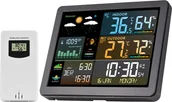 Stacje pogodowe - Stacja pogodowa, bezprzewodowa, do wnętrz i na zewnątrz, z czujnikami, kolorowy wyświetlacz, cyfrowa prognoza pogody, monitor temperatury i wilgotności, budzik, elektroniczny, wschód i zachód słońca, czas, regulowane podświetlenie do domu, stolik ścienny - miniaturka - grafika 1