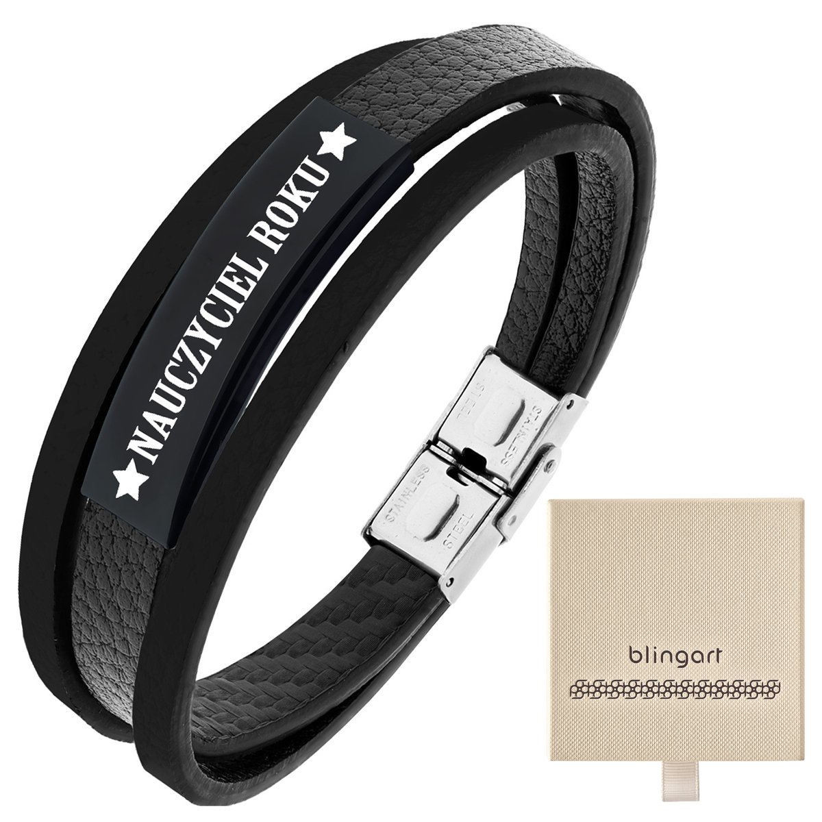 Bransoletka z grawerem SKÓRZANA męska POTRÓJNA sta