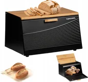 Chlebaki - Chlebak Topfann CHLEBAK POJEMNIK METALOWY Z DESKĄ BAMBUSOWĄ NA CHLEB PIECZYWO CZARNY DUŻY - miniaturka - grafika 1