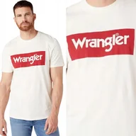 Koszulki męskie - Wrangler LOGO TEE Off White BIAŁY T-SHIRT Z LOGO REGULAR FIT S - miniaturka - grafika 1