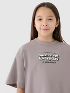 Koszulki i topy damskie - 4F Crop top oversize z nadrukiem dziewczęcy 4FJRSS25TTSHF2587-83S Brązowy Roz. 158 - miniaturka - grafika 1