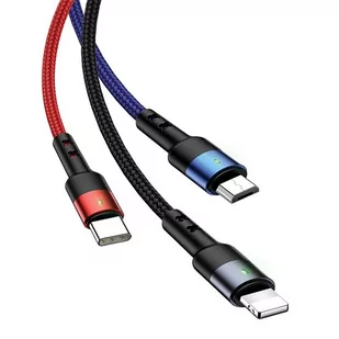 USAMS Kabel pleciony U26 3w1 3m 2A Fast Charge (lightning/microUSB/USB-C) SJ412USB01 (US-SJ412) - Kable USB - miniaturka - grafika 1