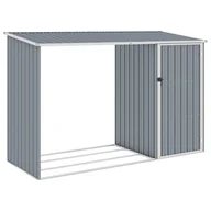 Altany ogrodowe - vidaXL Szopa z wiatą na drewno, szara, 245x98x159 cm, stal - miniaturka - grafika 1