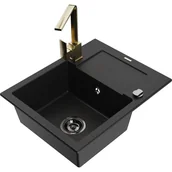 Zlewozmywaki z baterią - Mexen Enzo zlewozmywak granitowy 1-komorowy z ociekaczem i baterią kuchenną Rita, czarny - miniaturka - grafika 1