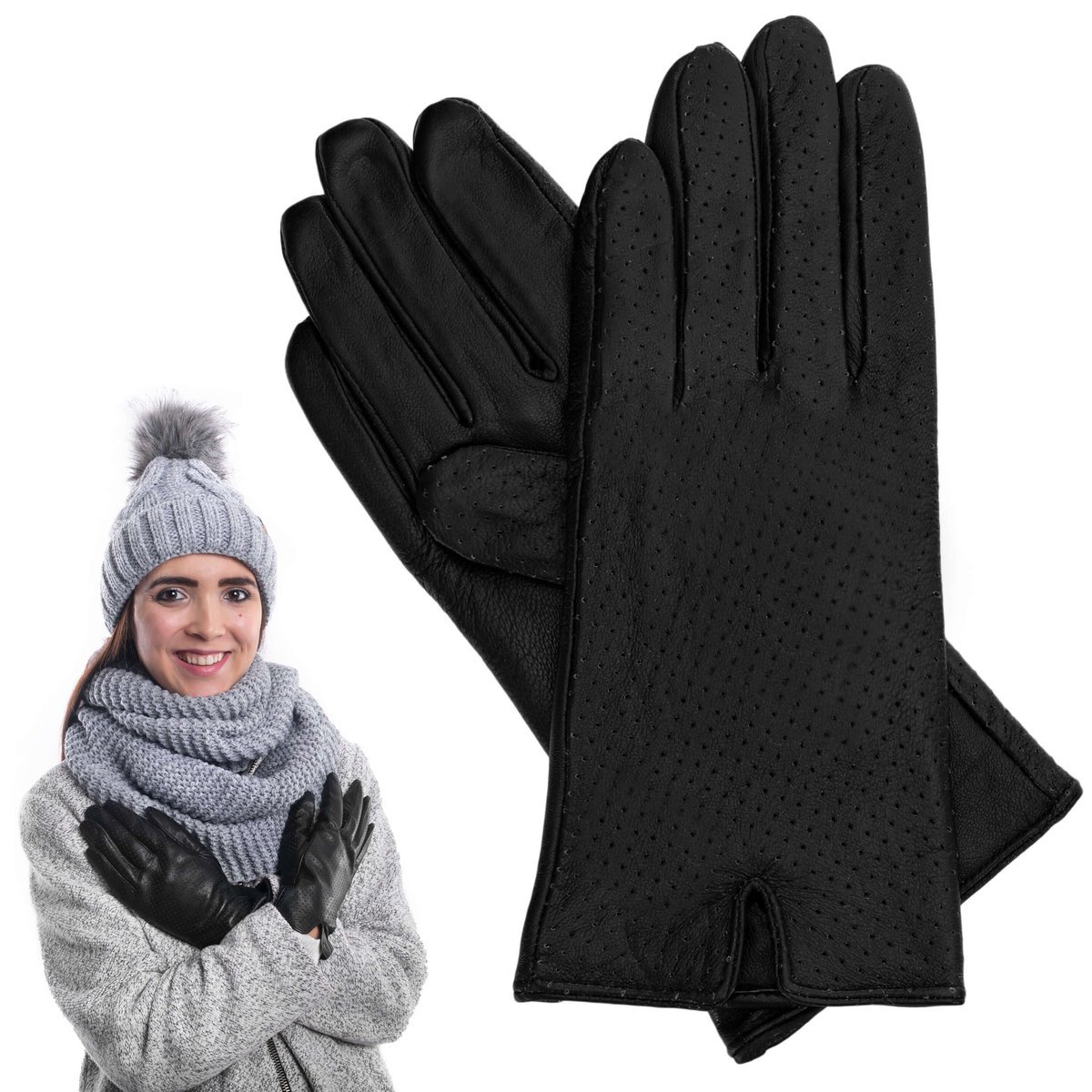 Rękawiczki Skórzane Damskie Ocieplane Dziurkowane Xxl - Rs-Prius-Krop-Xxl