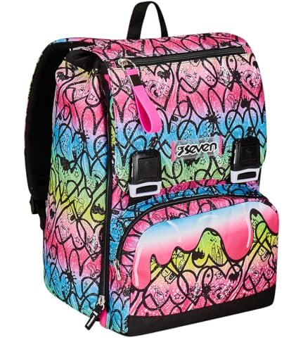 Seven Plecak z podwójną wysuwaną komorą, JumpLove, różowy, maksi pojemność, wstępnie uformowane oparcie, dla dzieci i młodzieży, szkoły i podróży, Różowy, Taglia unica, Szkolny