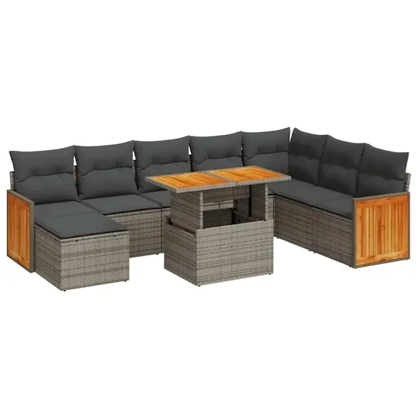 Zestaw mebli ogrodowych modułowych szary rattan PE z poduszkami 55x62x69 c