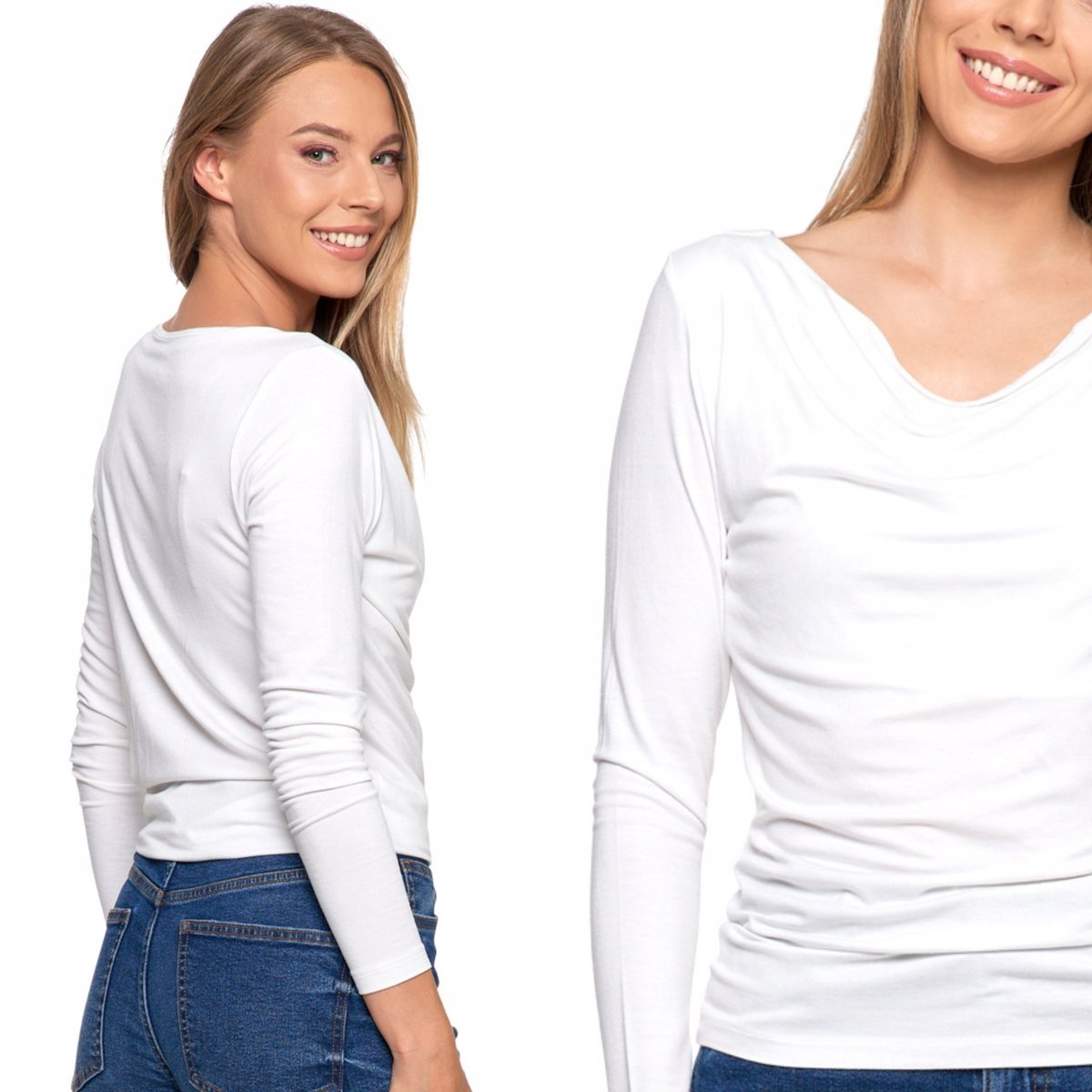 Stylowa Bluzka Damska Z Długim Rękawem I Dekoltem W Łódkę Wiskoza Moraj M Off White