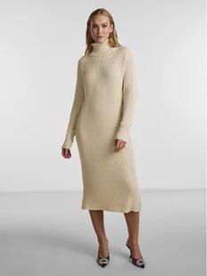 YAS Sukienka dzianinowa Mavi 26028660 Beżowy Regular Fit - Sukienki - miniaturka - grafika 1