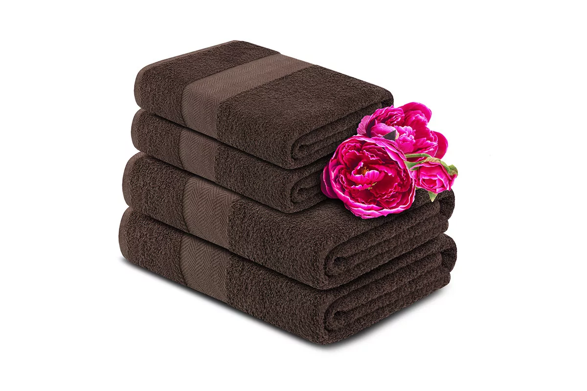 Komplet ręczników średnich KONSIMO Lente, brązowy, 70x130, 50x90 cm, 4 szt.