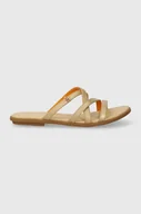 Klapki i japonki damskie - Tommy Hilfiger klapki skórzane TH STRAP FLAT SANDAL GOLD damskie kolor złoty FW0FW08068 - miniaturka - grafika 1