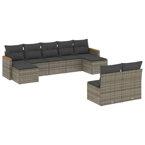 Zestaw mebli ogrodowych szary, rattan PE, 5 siedzisk, 2 podnóżki, 7 podus