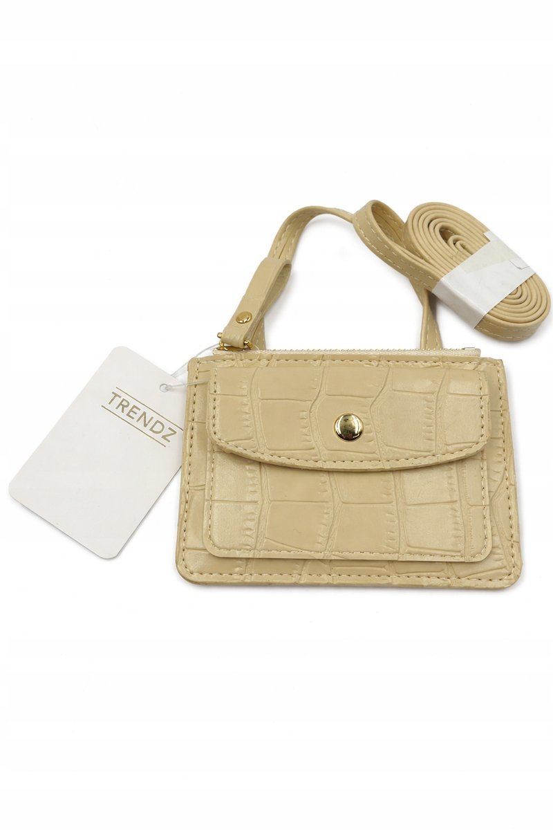 Portfel damski beżowy z paskiem faktura krokodyla