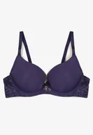 Biustonosze - Granatowy Biustonosz Push Up z Ozdobnym Haftem Emalinore - miniaturka - grafika 1