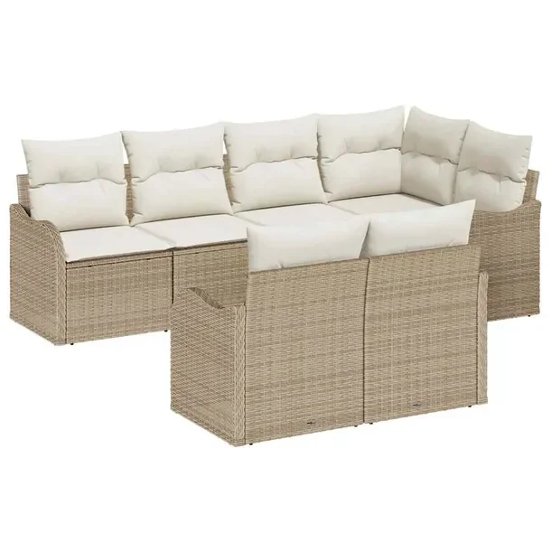 7-częściowy modułowy zestaw sofy ogrodowej, beżowy, naturalny rattan