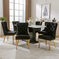 Krzesła - Krzesła do jadalni (krzesło kuchenne, krzesło do salonu z wyjątkowym okrągłym oparciem, 6 szt.), czarno-złote - miniaturka - grafika 1