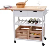 Wózki kuchenne - Wózek do serwowania HWC-G35, wózek kuchenny wózek kuchenny wózek kuchenny wózek do herbaty, drewno sosnowe 89x119x41cm ~ naturalny-biały - miniaturka - grafika 1