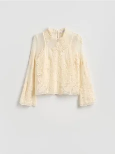 Reserved - Bluzka z haftowanym zdobieniem - kremowy - Bluzki damskie - miniaturka - grafika 1