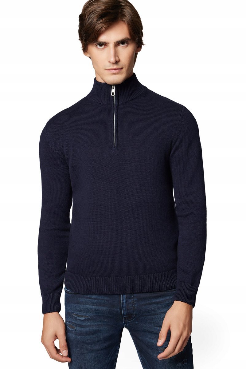 Sweter Męski Ciemnogranatowy Rozpinany pod Szyją Próchnik PM10 2XL