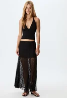 Spódnice - Stradivarius Koronkowa spódnica midi Czarny XS - miniaturka - grafika 1