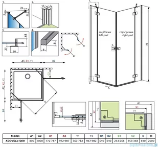 Radaway Essenza Black Kdd kabina 80x100cm szkło przejrzyste 1385061-54-01L/1385062-54-01R - Kabiny prysznicowe Radaway Essenza Black Kdd kabina 80x100cm szkło przejrzyste 1385061-54-01L/1385062-54-01R - Kabiny prysznicowe - miniaturka - grafika 2
