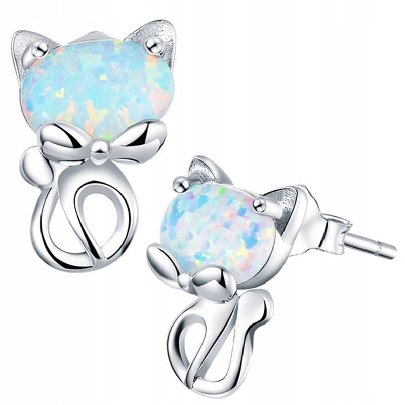 Kolczyki Srebrne Kolczyki Dla Dziewczynki Kotek Srebro 925 Kolczyki Trusky