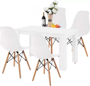 Stół + 4 Krzesła Nowoczesny Skandynawski Styl BIAŁY - Stoły z krzesłami - miniaturka - grafika 1