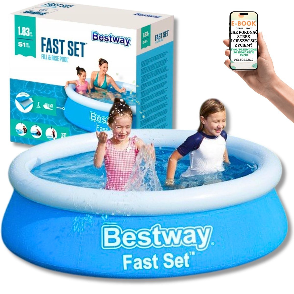 BEZPIECZNY BASEN DLA DZIECI BESTWAY Basen Rozporowy 183x51 Dziecięcy Do Ogrodu + EBOOK-1