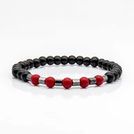 Bransolety męskie - Bransoletka czerwono-czarna koraliki - kamienie naturalne onyks EM - EM Men's Accessories - miniaturka - grafika 1