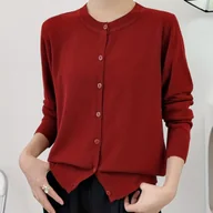 Swetry damskie - TEMU Elegancki damski kardigan z długim rękawem - miękki, elastyczny sweter zapinany na guziki, całoroczny element warstwowego stroju do noszenia na - miniaturka - grafika 1