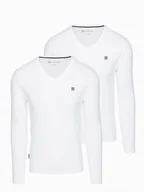 Koszulki męskie - Komplet męskich longsleeve'ów SLIM FIT 2-pak - 2x biały V4 Z103 r. M - miniaturka - grafika 1
