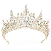 Ozdoby do włosów - DIADEM Korona Tiara MISS GLOW ŚLUBNY ZŁOTY cyrkonie KRYSZTAŁY - miniaturka - grafika 1