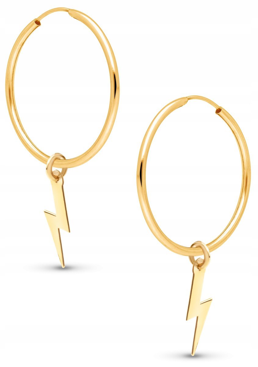 PIĘKNE ZŁOTE KOLCZYKI WISZĄCE KÓŁKA BŁYSKAWICA 333