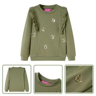 Bluzy dla dziewczynek - Bluza dziecięca - khaki - 140 - Bluza Dla Dziecka - miniaturka - grafika 1