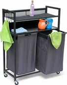 Kosze na bieliznę - DanDiBo Kosz na pranie 2 komory z półkami Czarny metal 96501 Pojemnik na pranie Wózek na pranie na kółkach Pojemnik na pranie Kosz na pranie Torba na pranie Nowoczesny - miniaturka - grafika 1