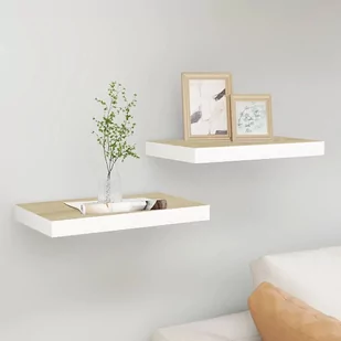 vidaXL Półki ścienne, 2 szt., dębowo-białe, 40 x 23,5 x 3,8 cm, MDF vidaXL - Półki do salonu - miniaturka - grafika 1