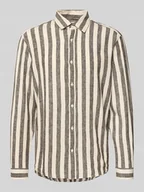 Koszule męskie - Koszula lniana o kroju tailored fit z kołnierzykiem typu kent - miniaturka - grafika 1