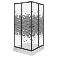 Kabiny prysznicowe - KERRA Kabina natryskowa 80×80×195 cm / 4 mm z brodzikiem, szyba transparentna z dekorem , czarna Pixel SQ BL - miniaturka - grafika 1